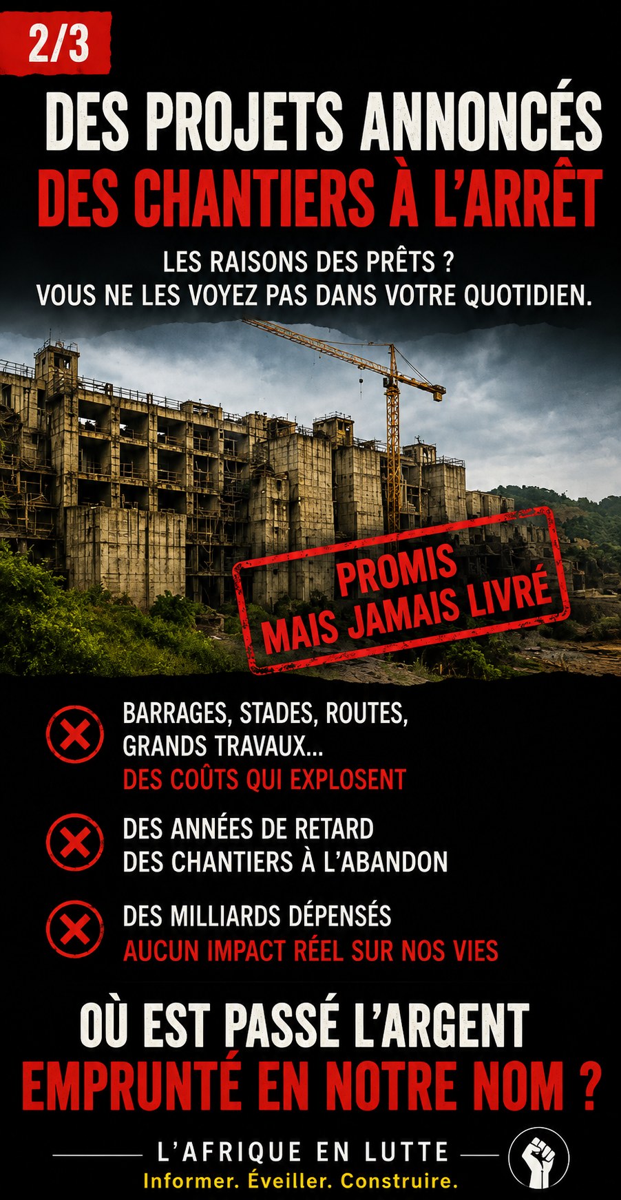 Des projets annoncés, des chantiers à l'arrêt. Promis mais jamais livré. Où est passé l'argent emprunté en notre nom ?