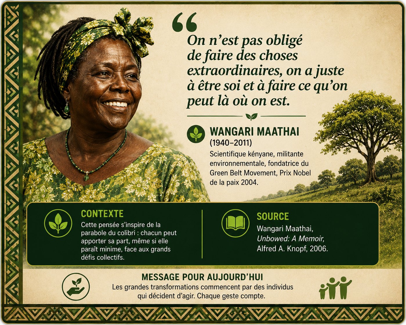 Wangari Maathai : on n'est pas obligé de faire des choses extraordinaires, on a juste à faire ce qu'on peut là où on est.