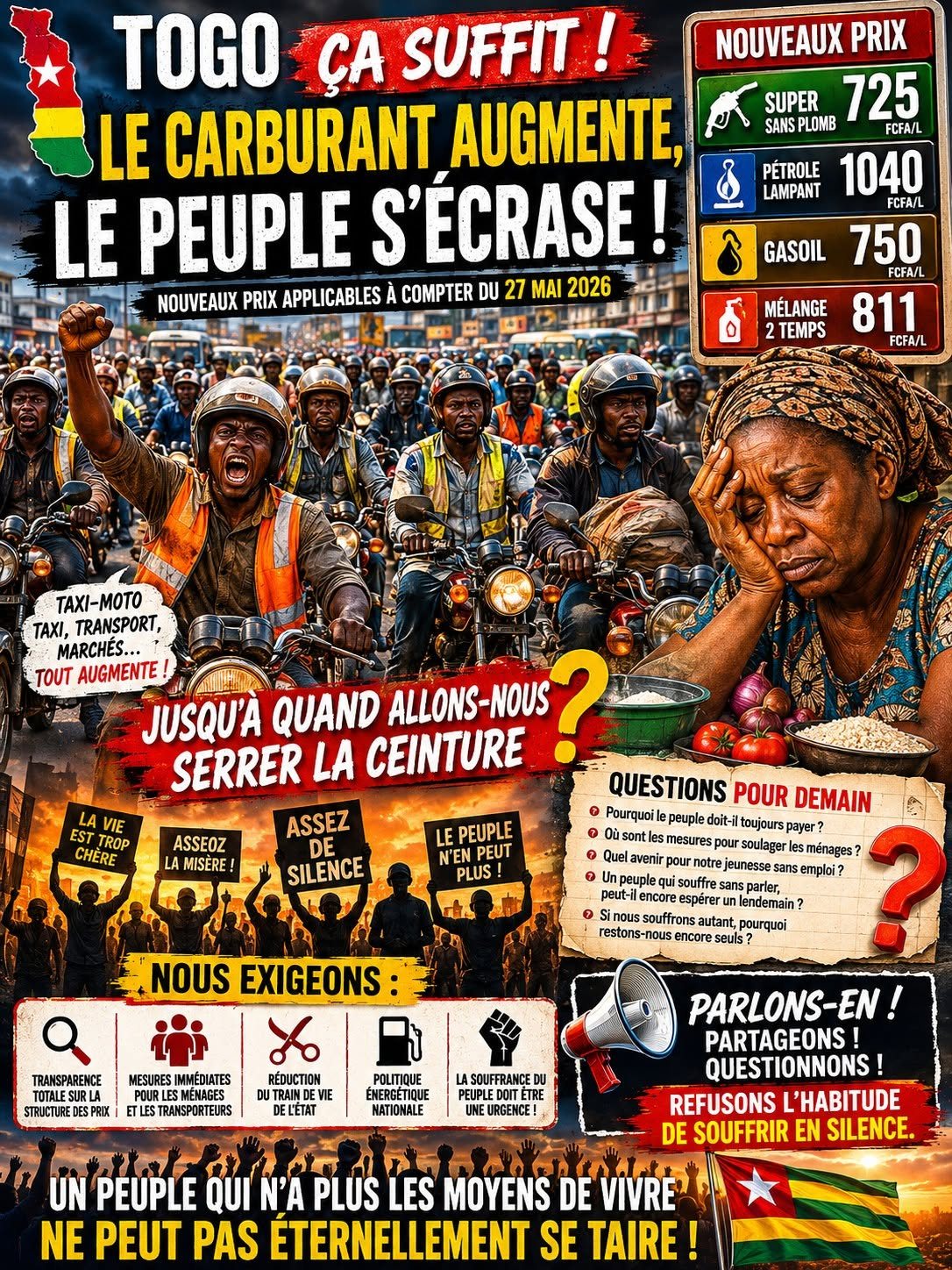 Togo, mai 2026 : le carburant augmente, le peuple crève. Et alors ?